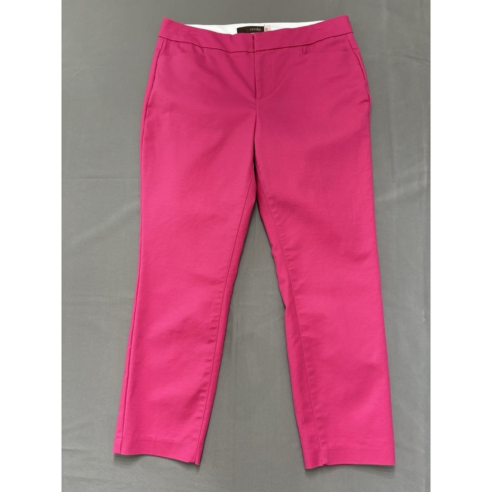 Women's Crop 8 Pants Mid Rise Pink Crosby Madison Cotton Blend Office Casual